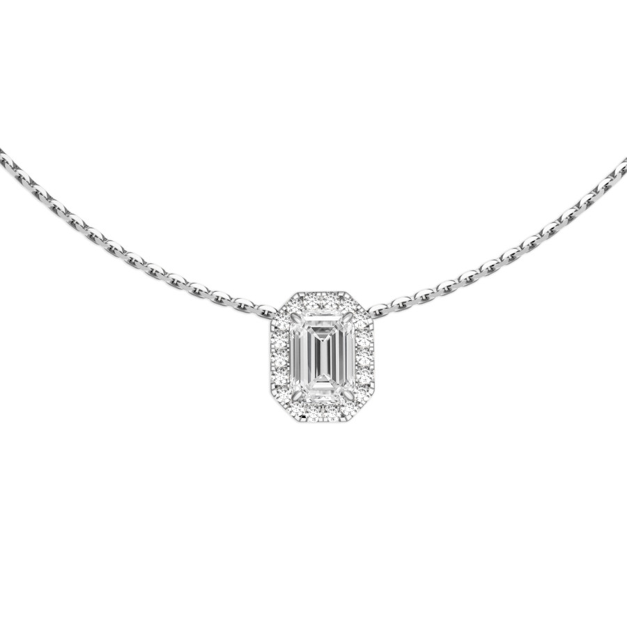 Pendentif émeraude Et Diamants En Or Blanc 18 Carats - Goutte, 42 Cm, Fait Main Espagne